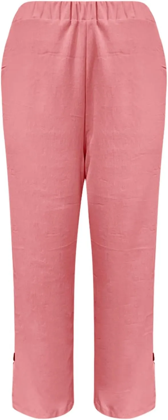 Capri Pants for Women Womens Capris Linen Pants with Pockets Cotton Joggers for Women Ladies Summer Causel Slacks