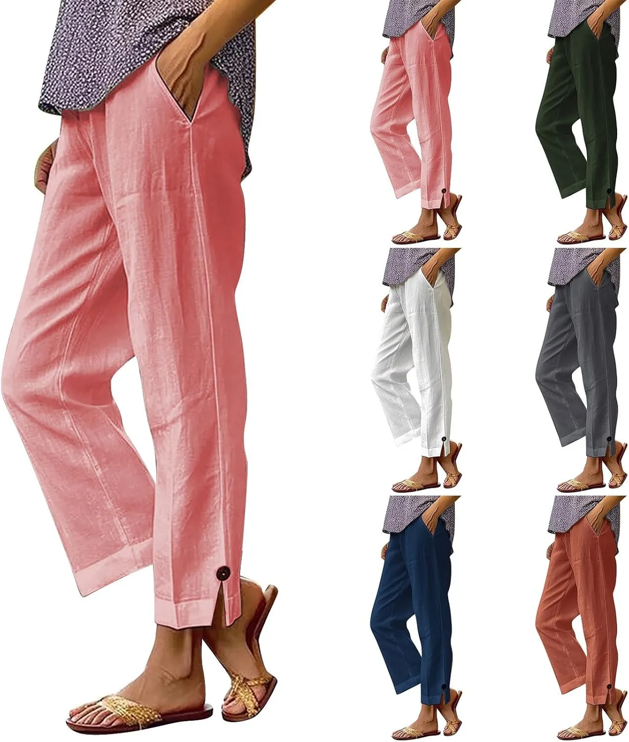 Capri Pants for Women Womens Capris Linen Pants with Pockets Cotton Joggers for Women Ladies Summer Causel Slacks