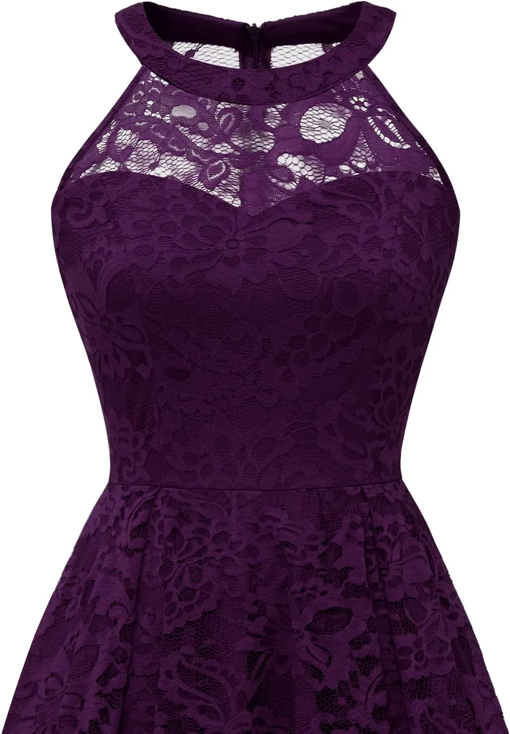 Dressystar Women's Halter Lace Cocktail Wedding Guest Dress Hi-Lo Bridesmaid Party Dresses with Sheer Neckline