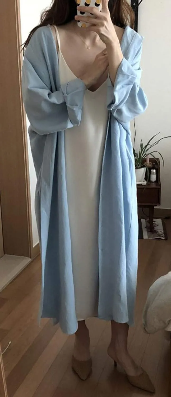 GGUHHU Womens Chic Button Down Rolled-Up Sleeve Long Cotton Blouse Maxi Dress