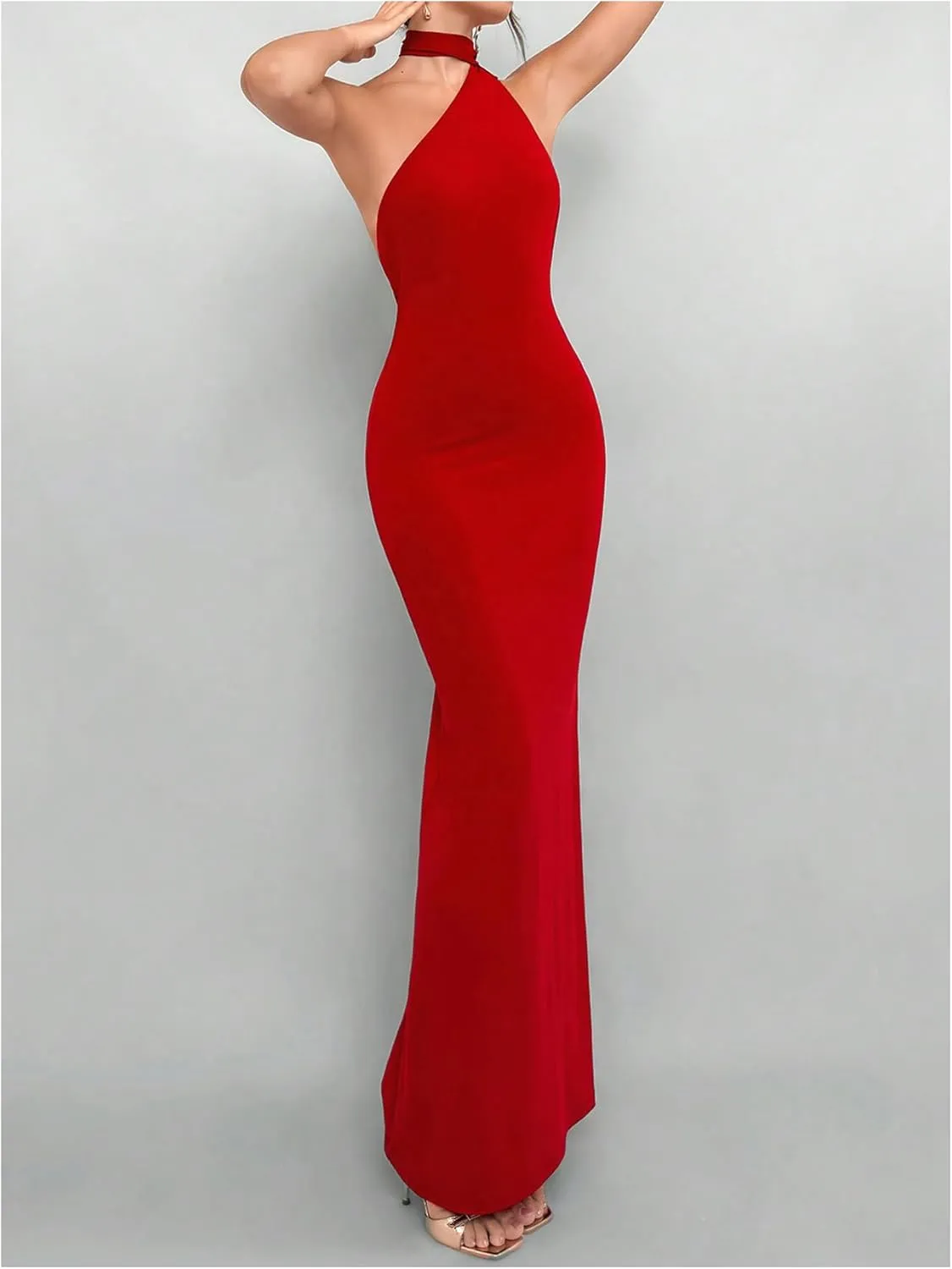 GORGLITTER Women's Open Back Asymmetrical Bodycon Maxi Dress Ruched One Shoulder Wedding Guest Graduation Long Dresses