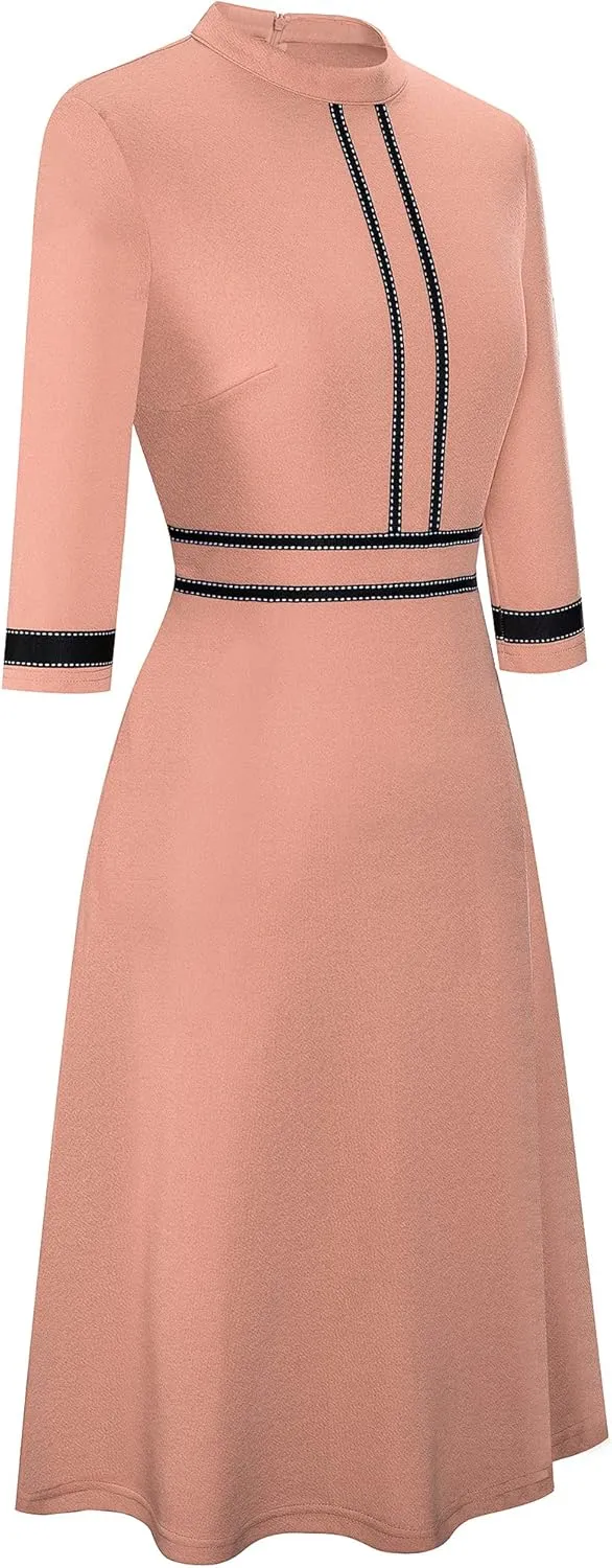 HOMEYEE Women's Chic Crew Neck 3/4 Sleeve Party Homecoming Aline Dress A135