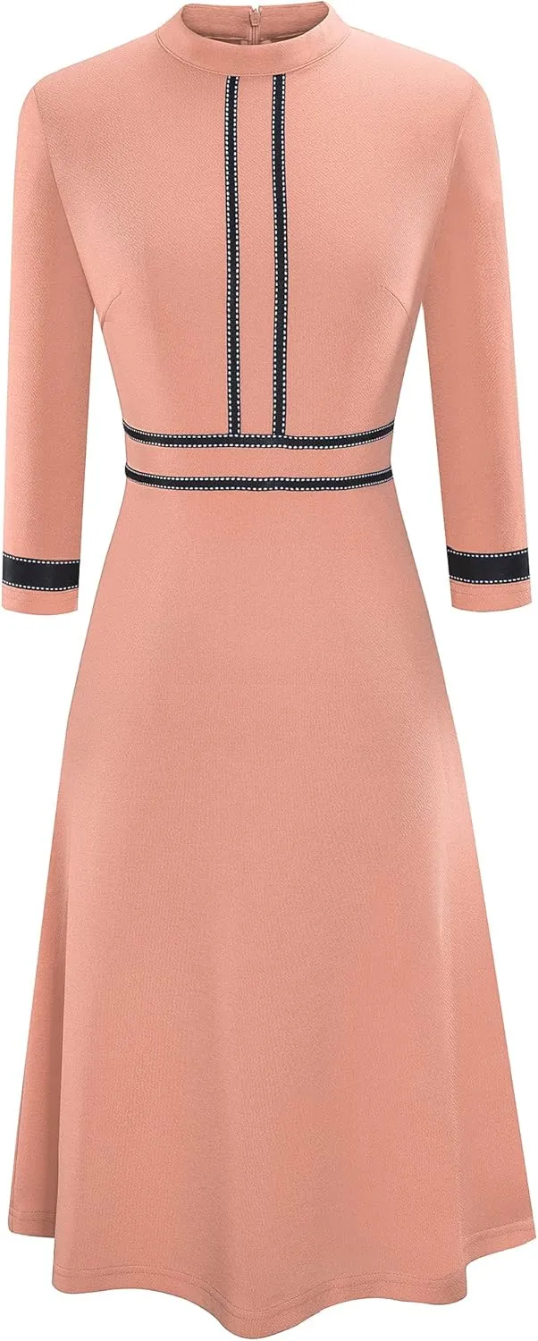 HOMEYEE Women's Chic Crew Neck 3/4 Sleeve Party Homecoming Aline Dress A135
