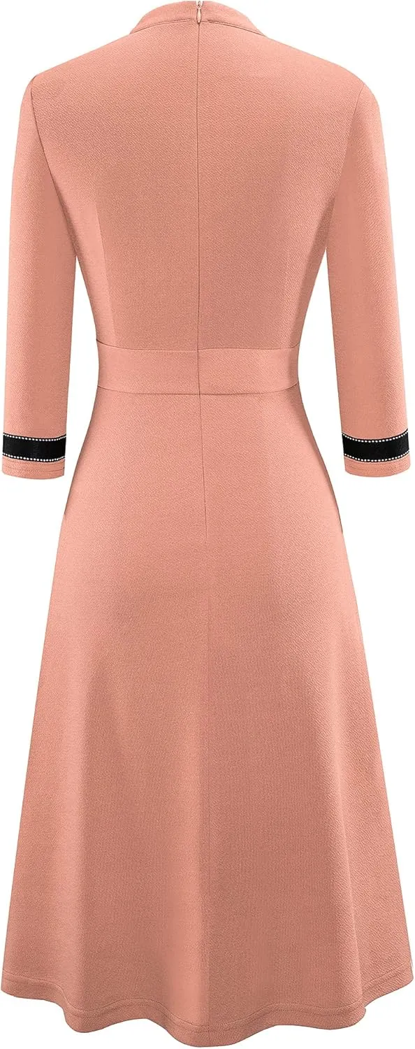 HOMEYEE Women's Chic Crew Neck 3/4 Sleeve Party Homecoming Aline Dress A135