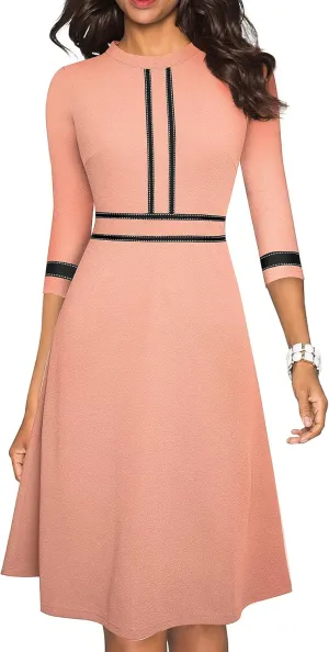 HOMEYEE Women's Chic Crew Neck 3/4 Sleeve Party Homecoming Aline Dress A135