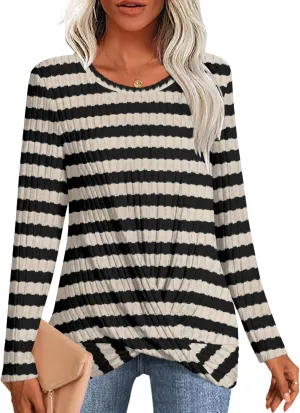 HOTGIFT Women's Pullover Sweaters Winter Tunic Tops Long Sleeve Crewneck Shirts Casual Comfortable Blouse
