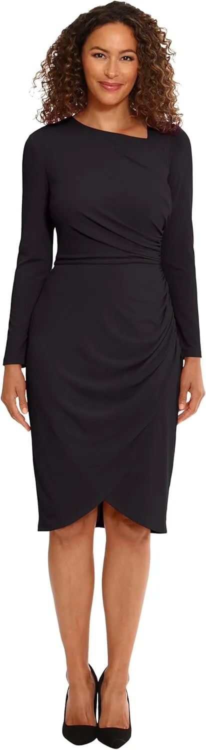 London Times Women's Asymmetric Neck Tulip Skirt Versatile Flattering Chic Event Cocktail Date Night Polished