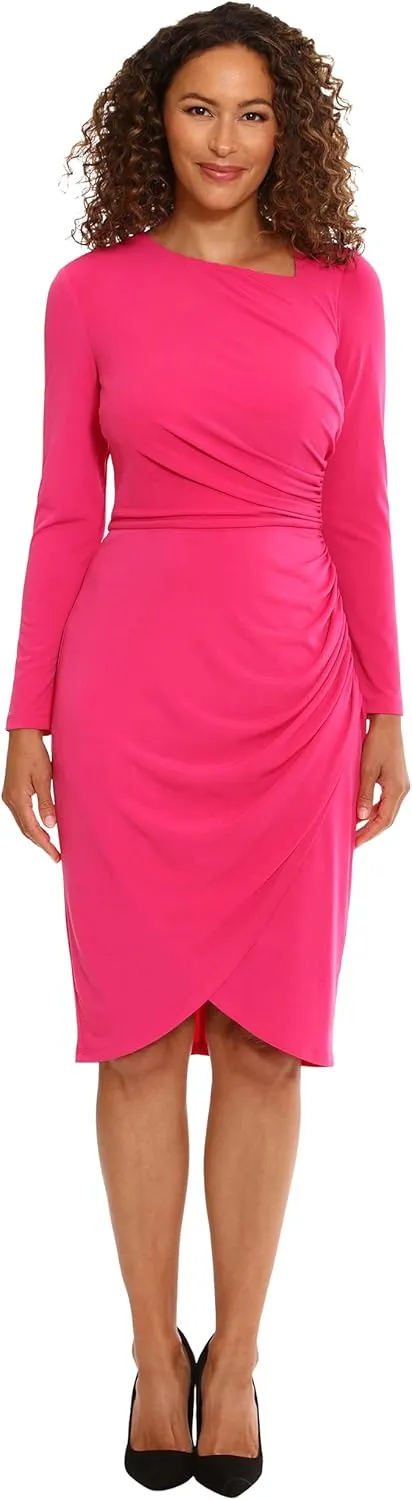 London Times Women's Asymmetric Neck Tulip Skirt Versatile Flattering Chic Event Cocktail Date Night Polished