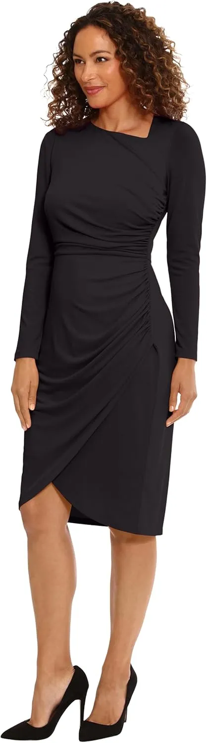 London Times Women's Asymmetric Neck Tulip Skirt Versatile Flattering Chic Event Cocktail Date Night Polished