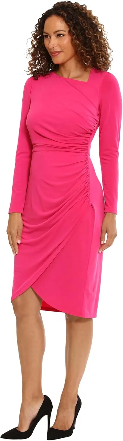 London Times Women's Asymmetric Neck Tulip Skirt Versatile Flattering Chic Event Cocktail Date Night Polished
