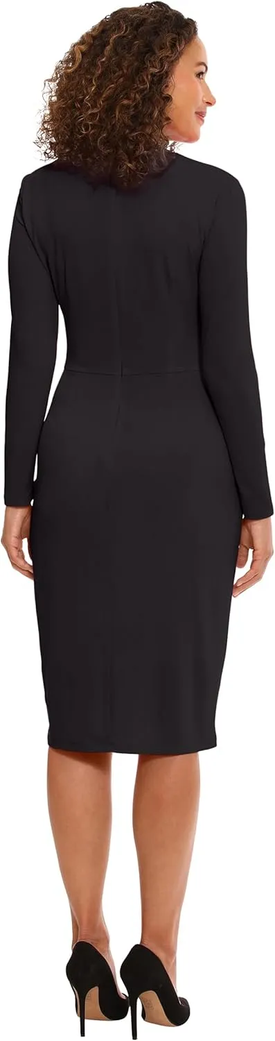 London Times Women's Asymmetric Neck Tulip Skirt Versatile Flattering Chic Event Cocktail Date Night Polished