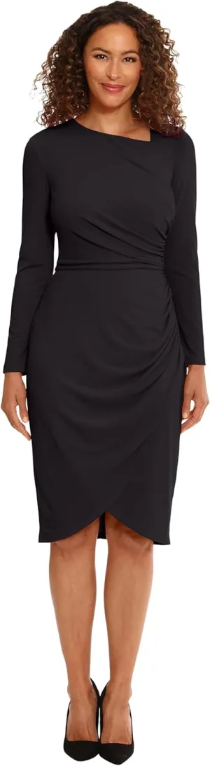 London Times Women's Asymmetric Neck Tulip Skirt Versatile Flattering Chic Event Cocktail Date Night Polished