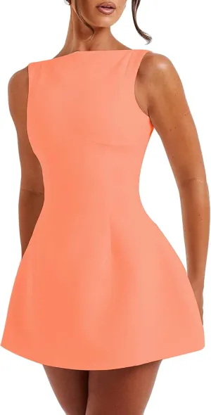 LuFeng Women's Summer Sexy Sleeveless Zipper Mock Neck Slim Fit A-line Mini Dress Bodycon Party Club Dress for Women