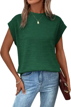 Milumia Women's Casual Cap Short Sleeve T Shirt Dressy Mock Neck Office Work Top