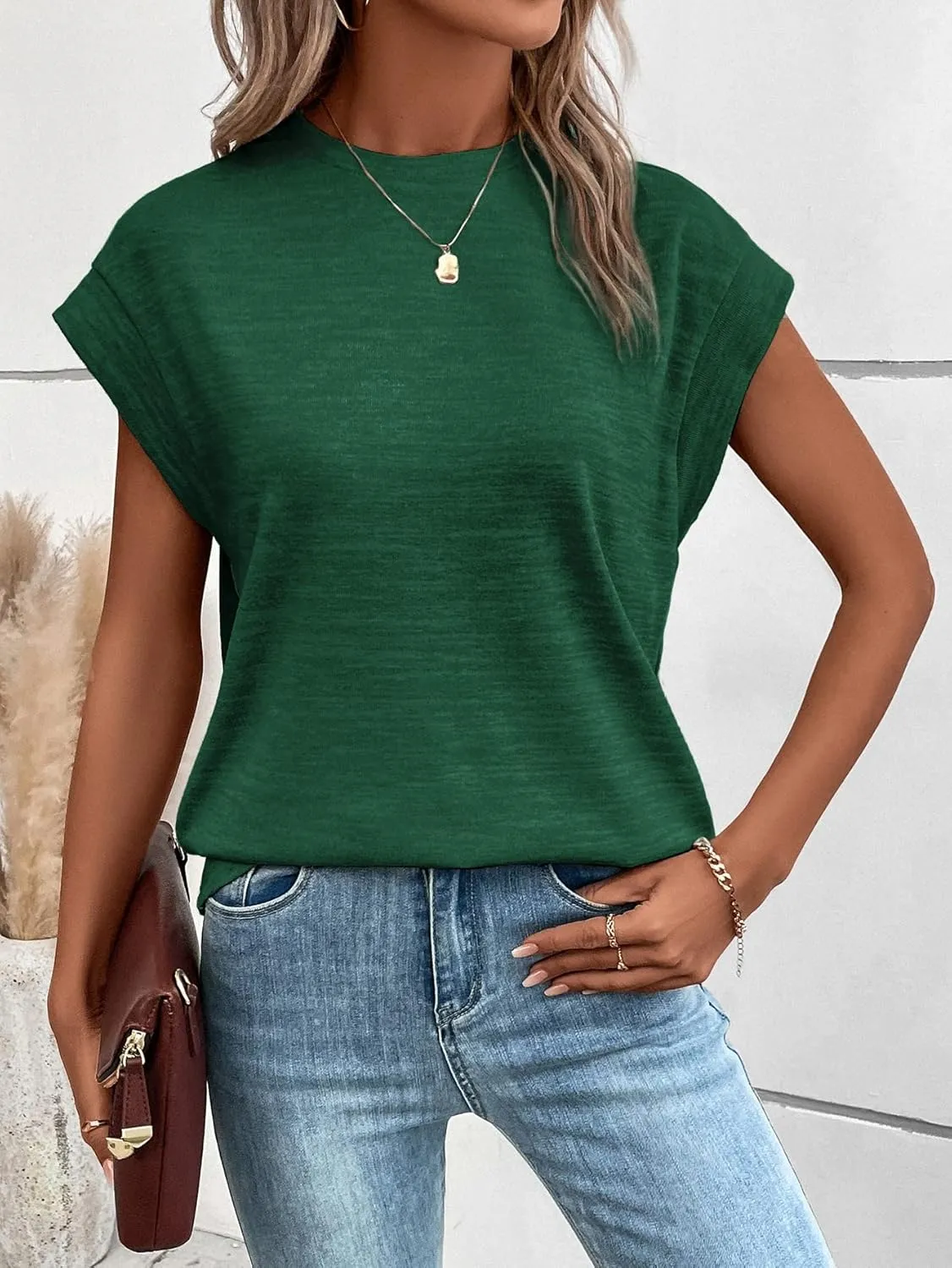 Milumia Women's Casual Cap Short Sleeve T Shirt Dressy Mock Neck Office Work Top