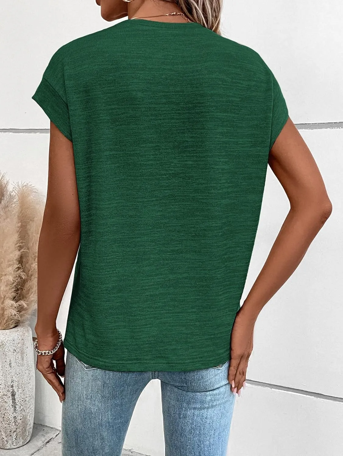 Milumia Women's Casual Cap Short Sleeve T Shirt Dressy Mock Neck Office Work Top