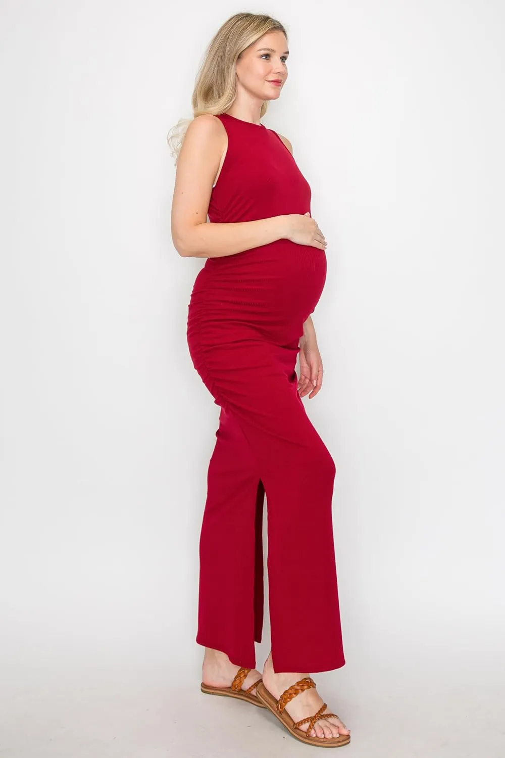 My Bump Women's Tank Ribbed Casual Comfortable Maternity Pregnancy Long Dress W/Side Slit(Made in USA)