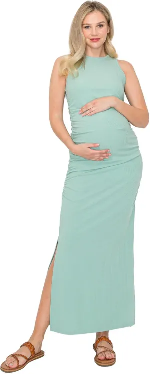 My Bump Women's Tank Ribbed Casual Comfortable Maternity Pregnancy Long Dress W/Side Slit(Made in USA)