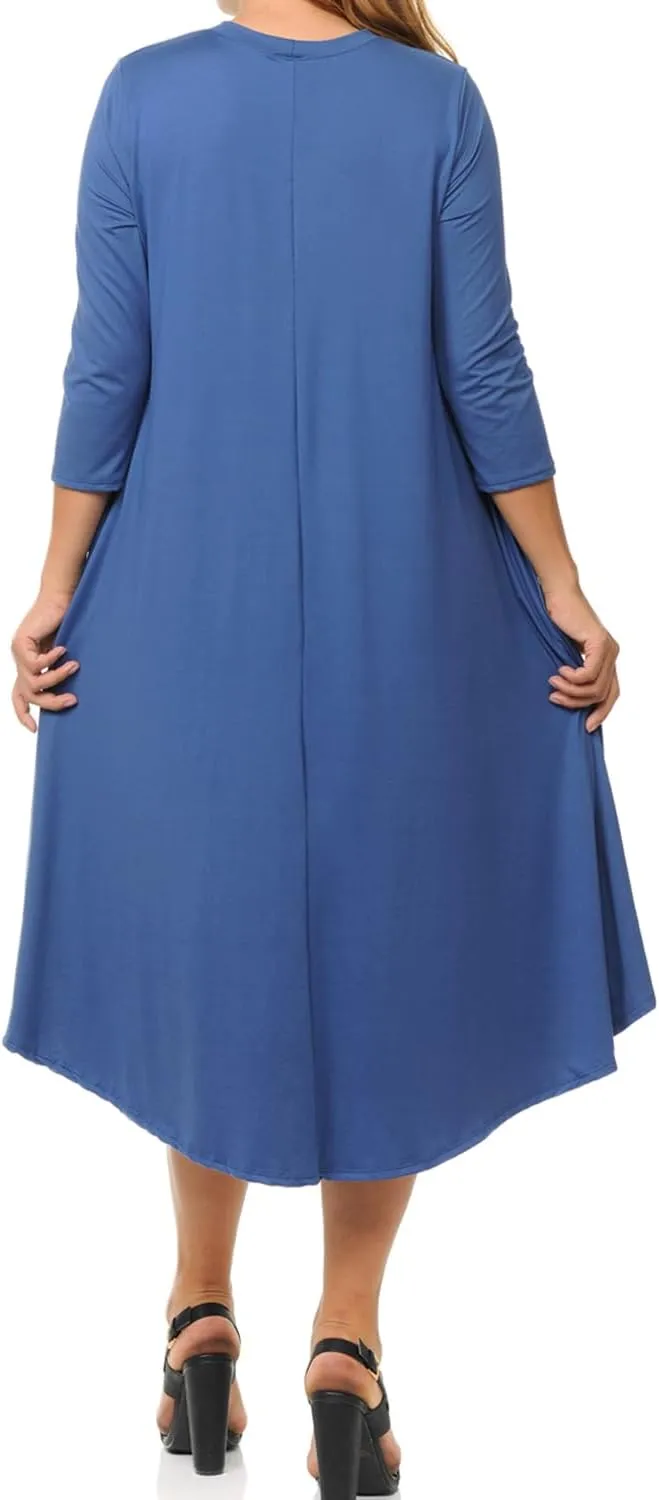 Pastel by Vivienne Women's Plus Size Swing Dress  3/4 Sleeve Elegant Flowy A-Line Midi  Soft & Comfortable