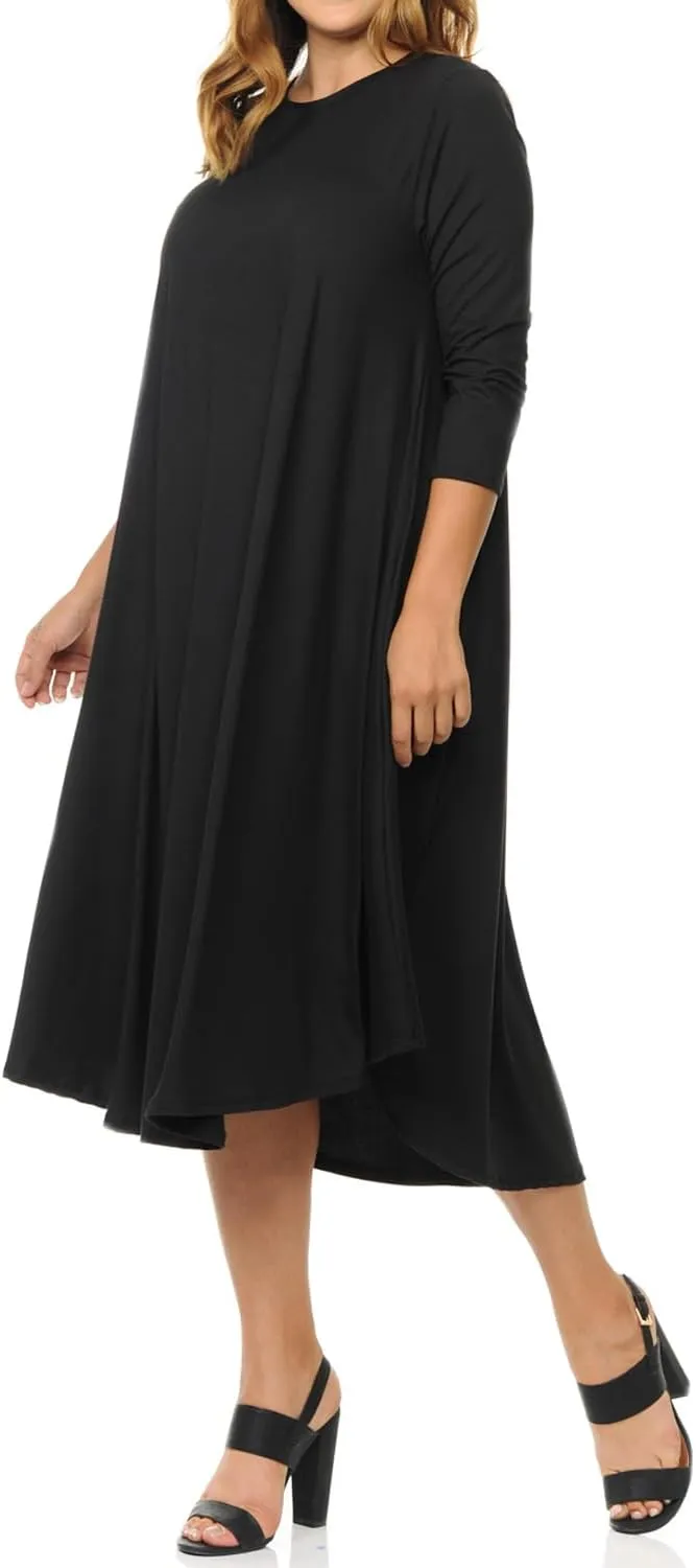 Pastel by Vivienne Women's Plus Size Swing Dress  3/4 Sleeve Elegant Flowy A-Line Midi  Soft & Comfortable