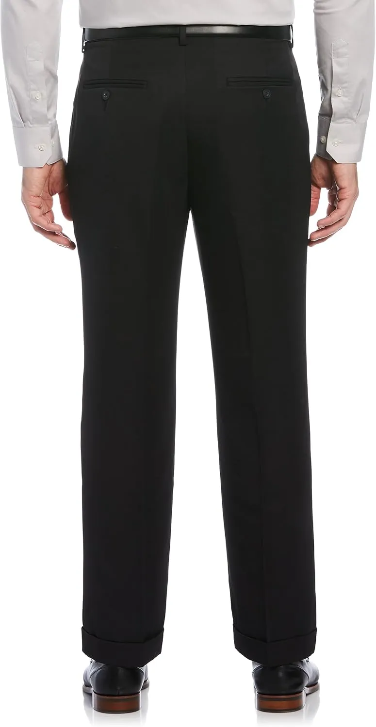 Perry Ellis Portfolio Men's Double Pleated Dress Pants with Elastic Waist, Classic Fit, Stretch Non-iron Fabric