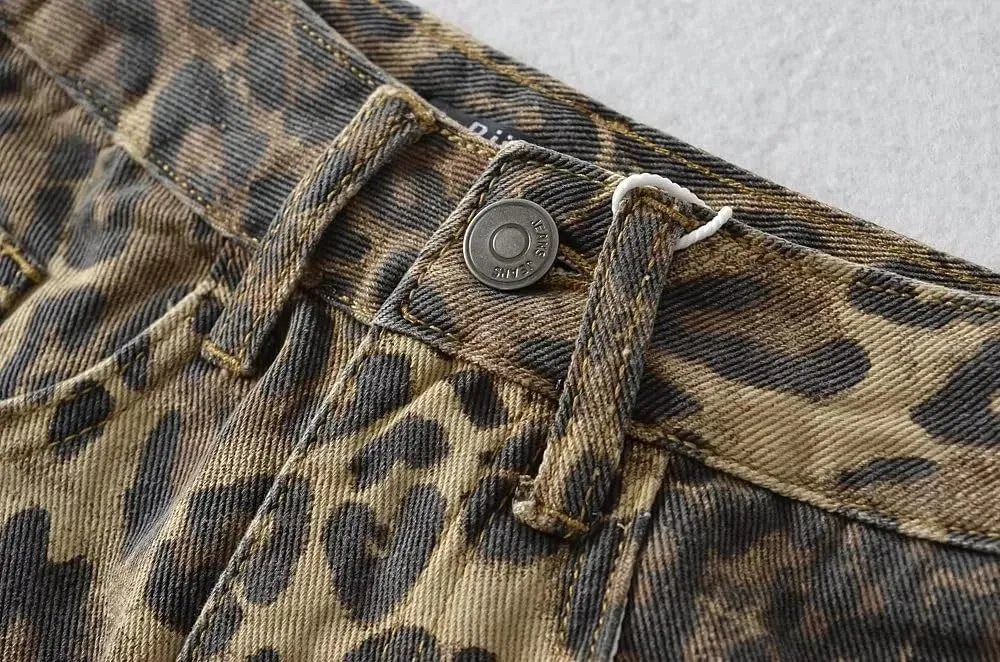 POHADON Women's Leopard Print High Waist Skirt Sexy Jean Skirt Mini Denim Skirt Cheetah Print Summer Y2k Grunge Clothes