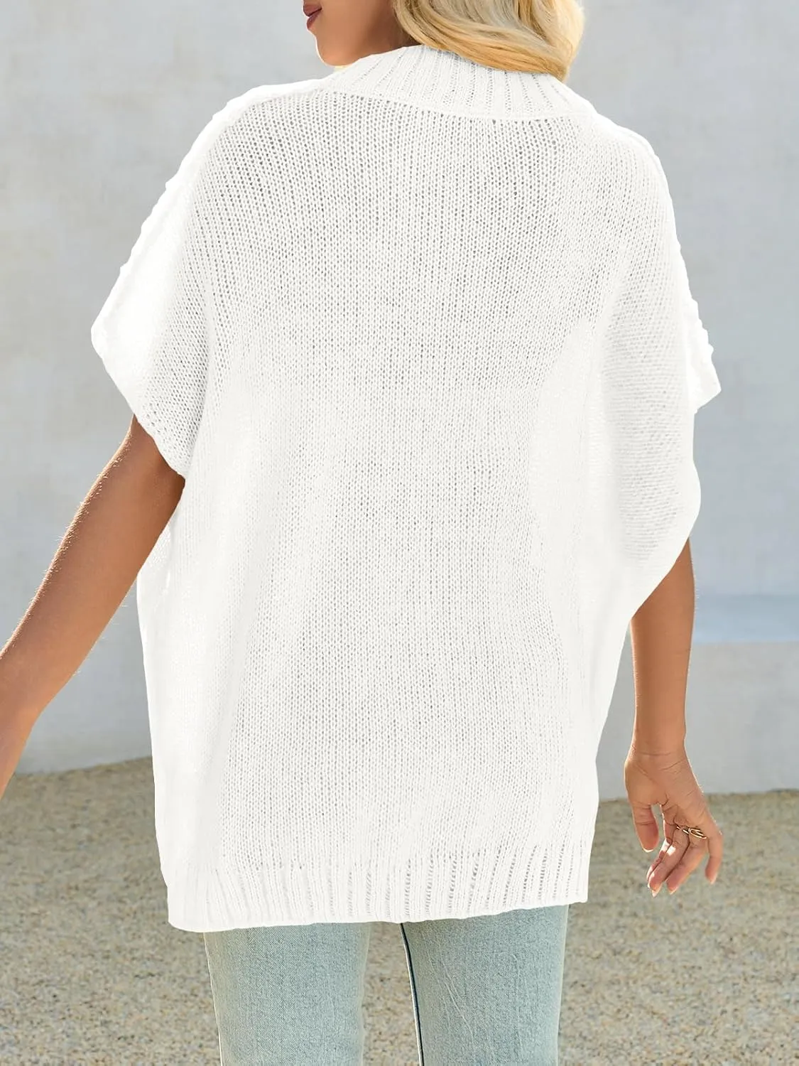 Saodimallsu Womens Oversized Sweater Tops Summer Lightweight Batwing Half Sleeve Casual Loose Knit Pullover Shirts
