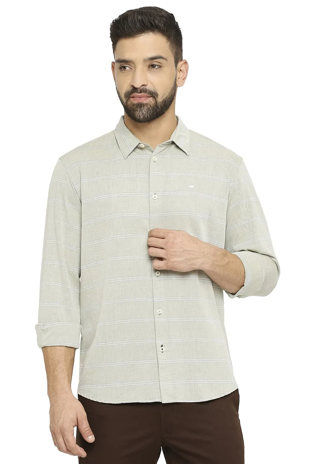 Slim Fit Cotton Twill Weft Stripe Shirt