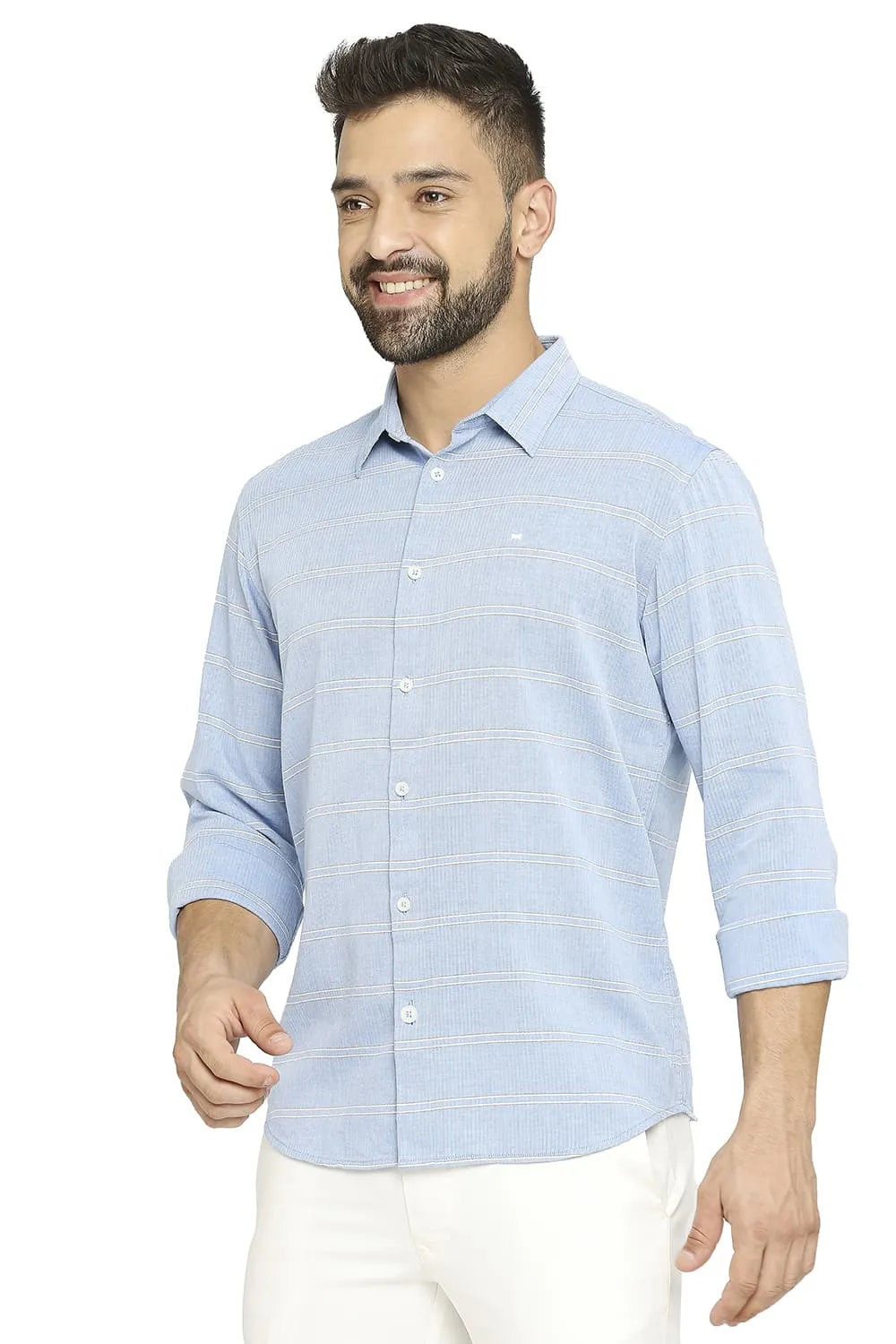 Slim Fit Cotton Twill Weft Stripe Shirt
