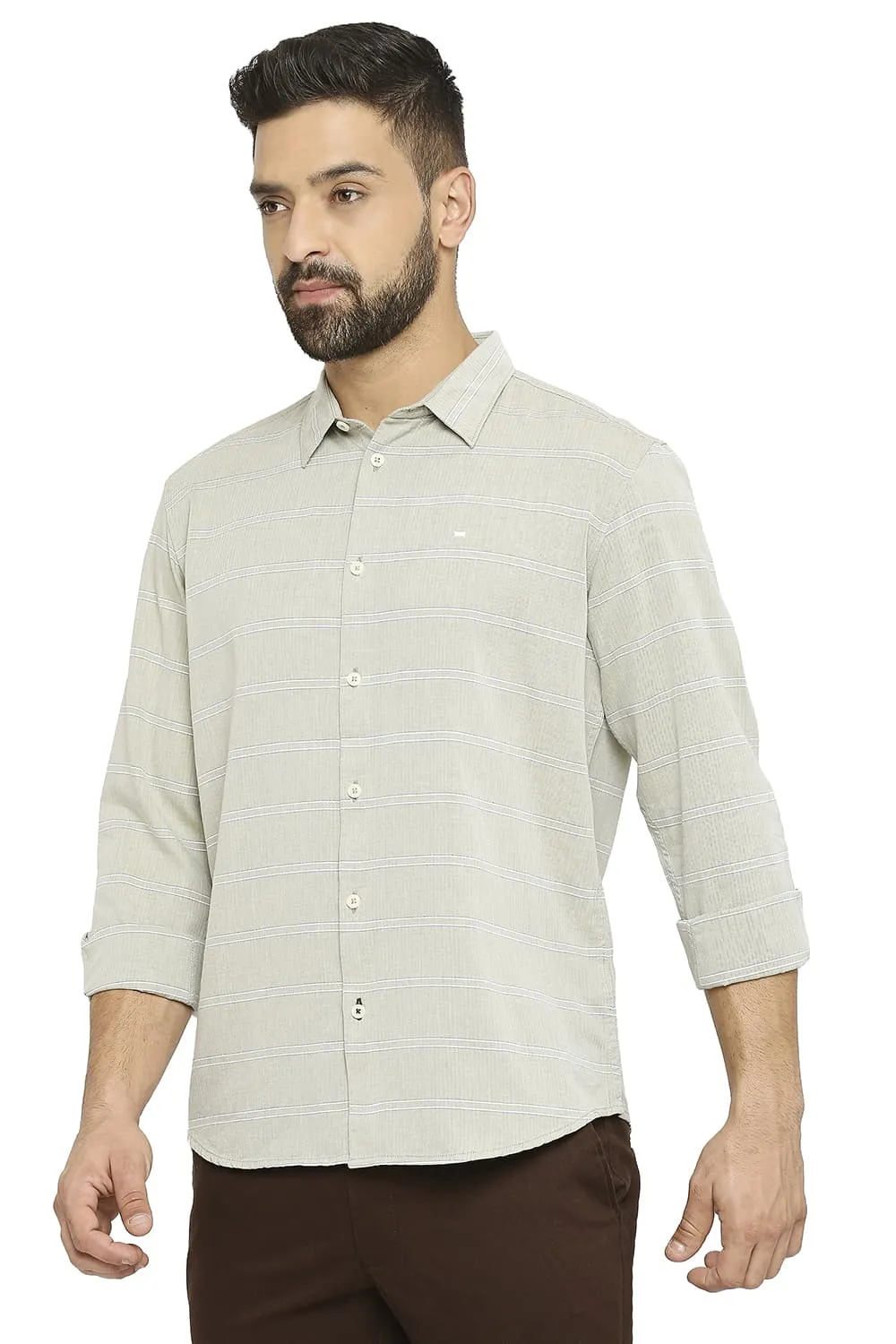 Slim Fit Cotton Twill Weft Stripe Shirt