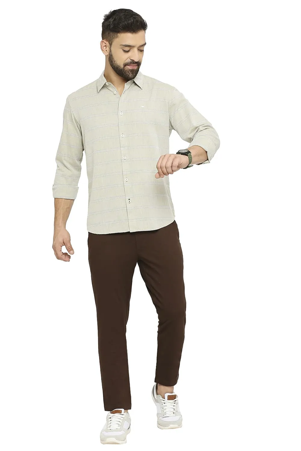 Slim Fit Cotton Twill Weft Stripe Shirt