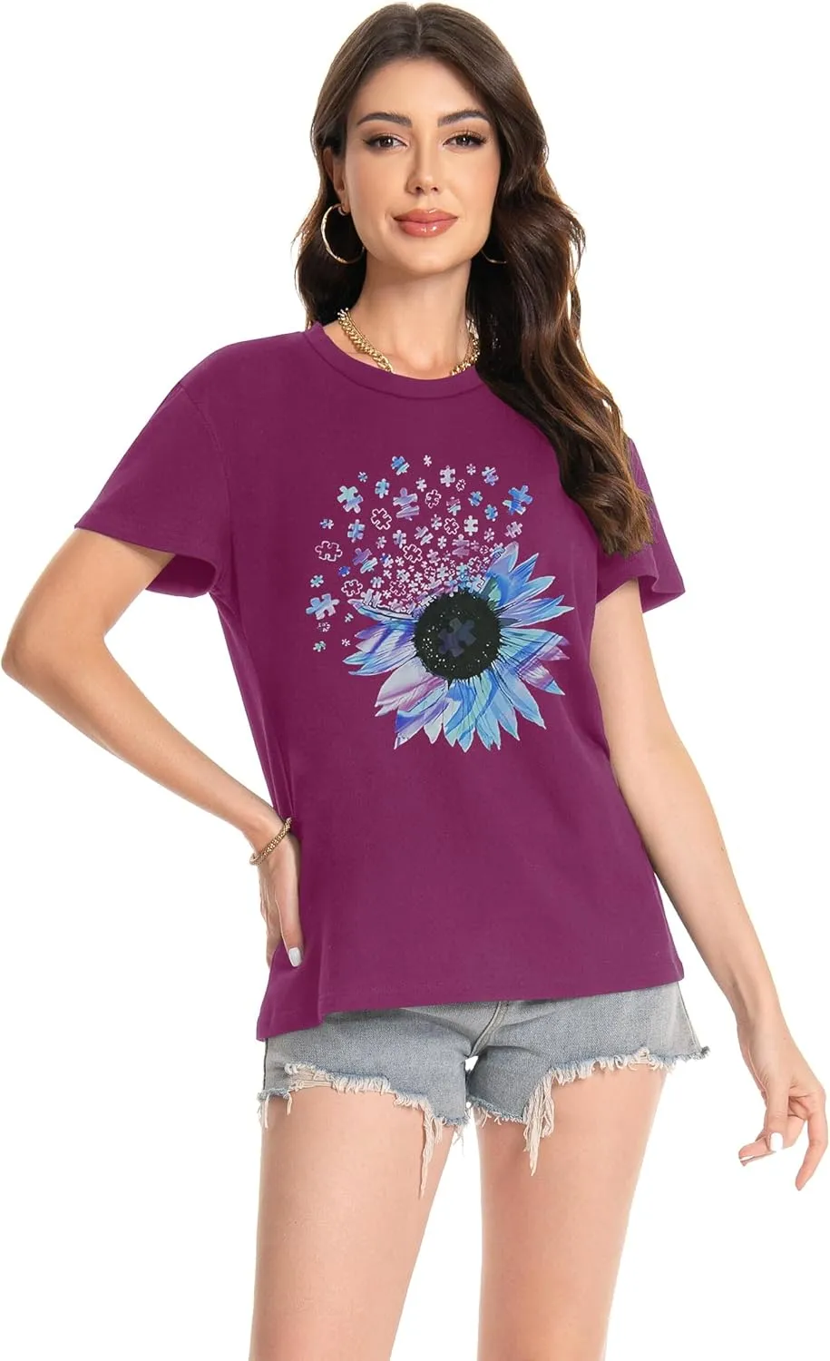 T Shirts for Women Crewneck Short Sleeve Loose Fit Casual Cute Tee Tunic Blouse