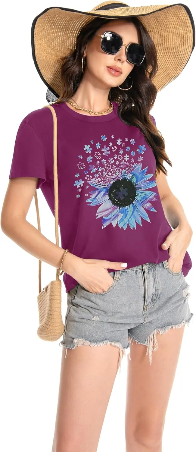 T Shirts for Women Crewneck Short Sleeve Loose Fit Casual Cute Tee Tunic Blouse
