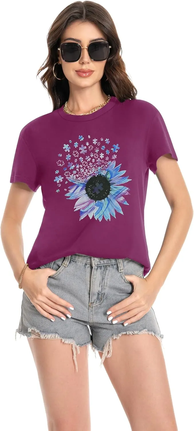 T Shirts for Women Crewneck Short Sleeve Loose Fit Casual Cute Tee Tunic Blouse