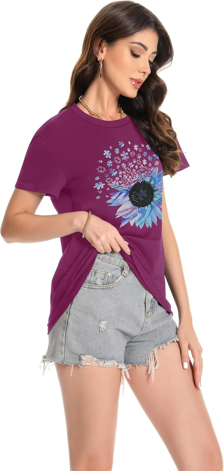 T Shirts for Women Crewneck Short Sleeve Loose Fit Casual Cute Tee Tunic Blouse