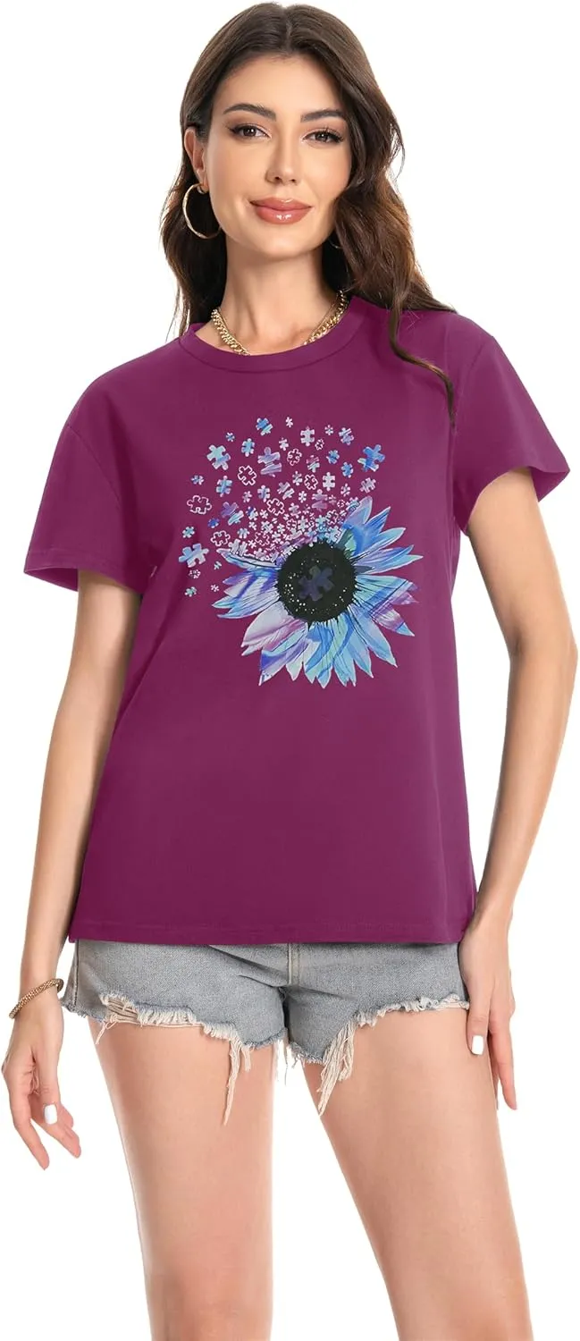 T Shirts for Women Crewneck Short Sleeve Loose Fit Casual Cute Tee Tunic Blouse