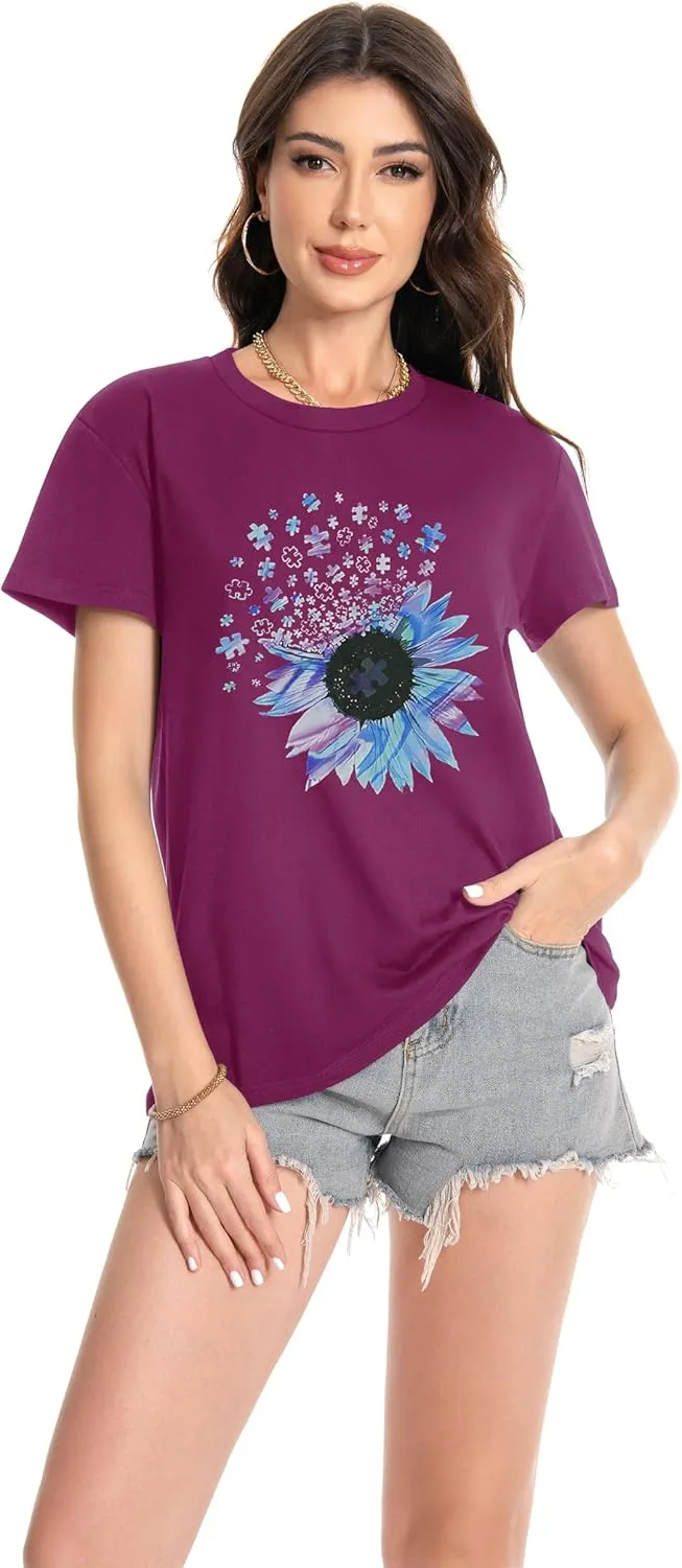T Shirts for Women Crewneck Short Sleeve Loose Fit Casual Cute Tee Tunic Blouse