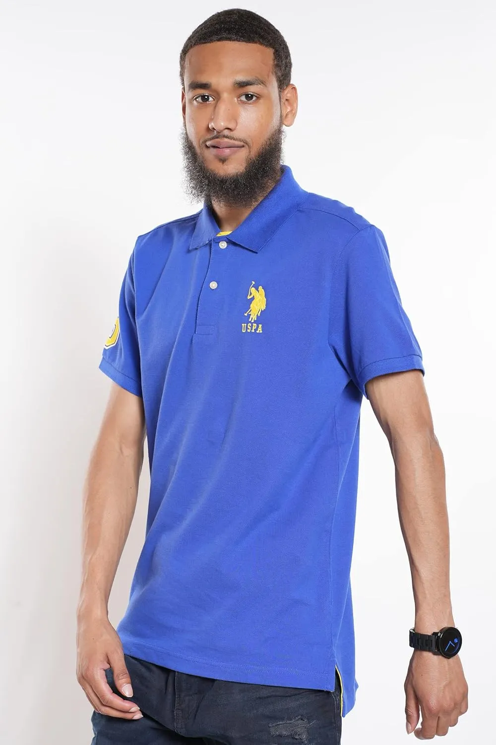 U.S. Polo Assn. Men's Short-Sleeve Polo Shirt with Applique, Casual Summer Slim Fit Polo Shirt with Contrast Color