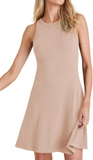 Wenrine Womens Summer Casual Tank Dress Ribbed Knit Sleeveless Crewneck A Line Mini Dresses