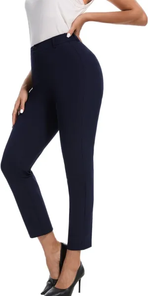 Women's High Waisted Dress Pants Straight Leg Business Trousers with Pockets Stretch Fabric for Office Work Casual