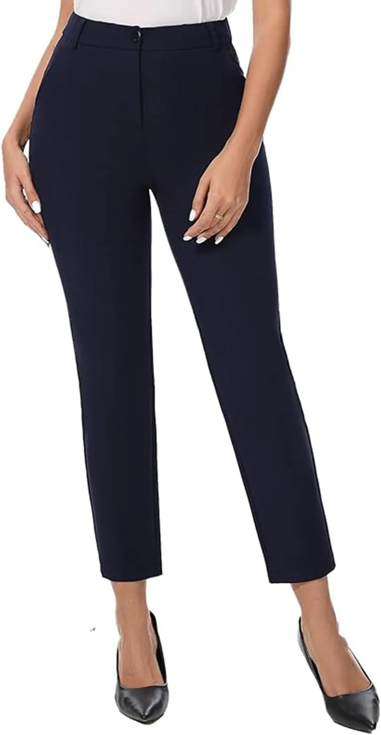 Women's High Waisted Dress Pants Straight Leg Business Trousers with Pockets Stretch Fabric for Office Work Casual