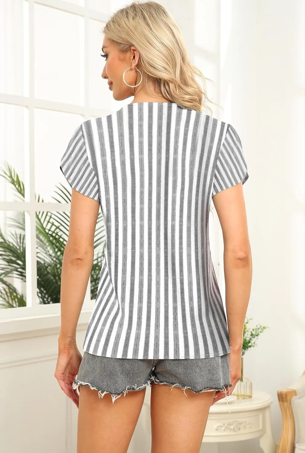 Womens Petal Sleeve Tops Summer Trendy T Shirt Casual Loose Square Neck Button Blouse Tees