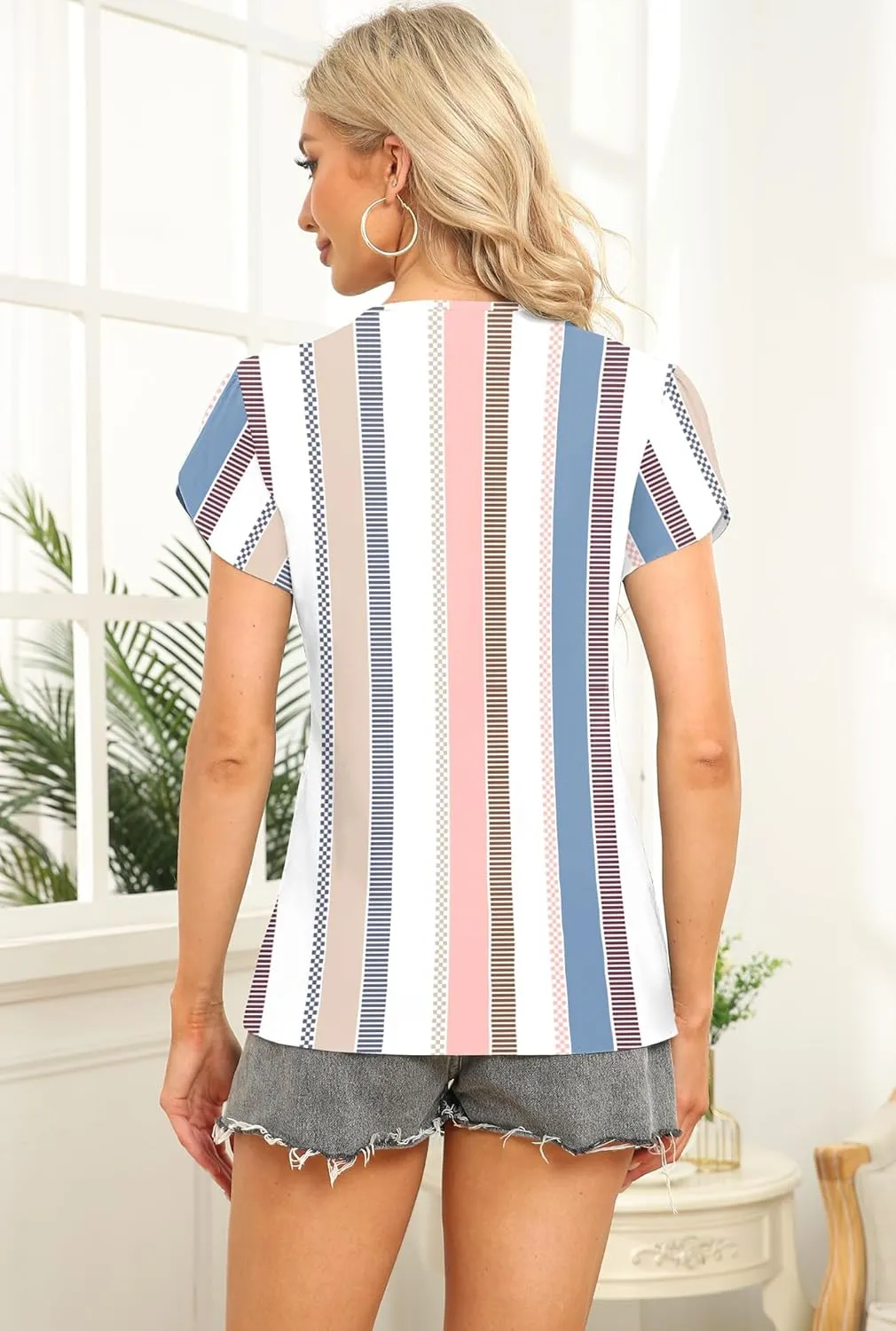 Womens Petal Sleeve Tops Summer Trendy T Shirt Casual Loose Square Neck Button Blouse Tees