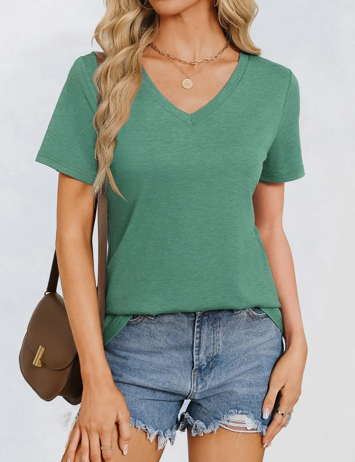 Womens Short Sleeve T Shirts V Neck Tops Summer Trendy Comfy Casual Basic Tee Shirt
