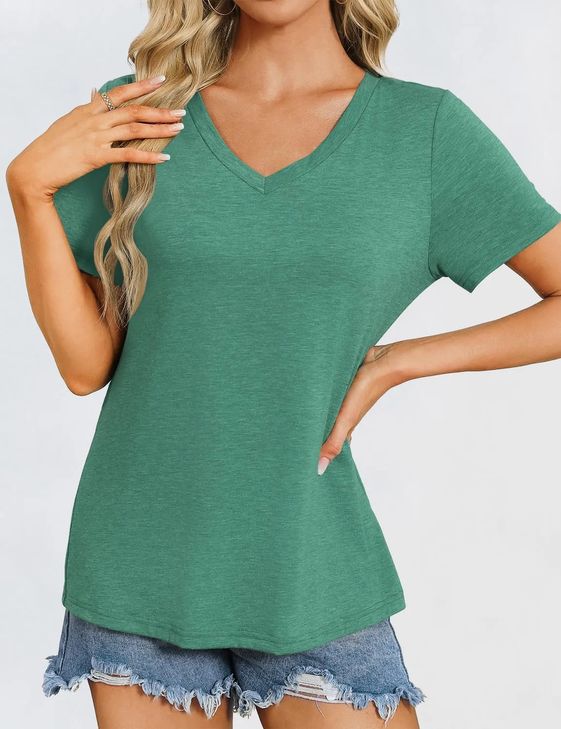 Womens Short Sleeve T Shirts V Neck Tops Summer Trendy Comfy Casual Basic Tee Shirt