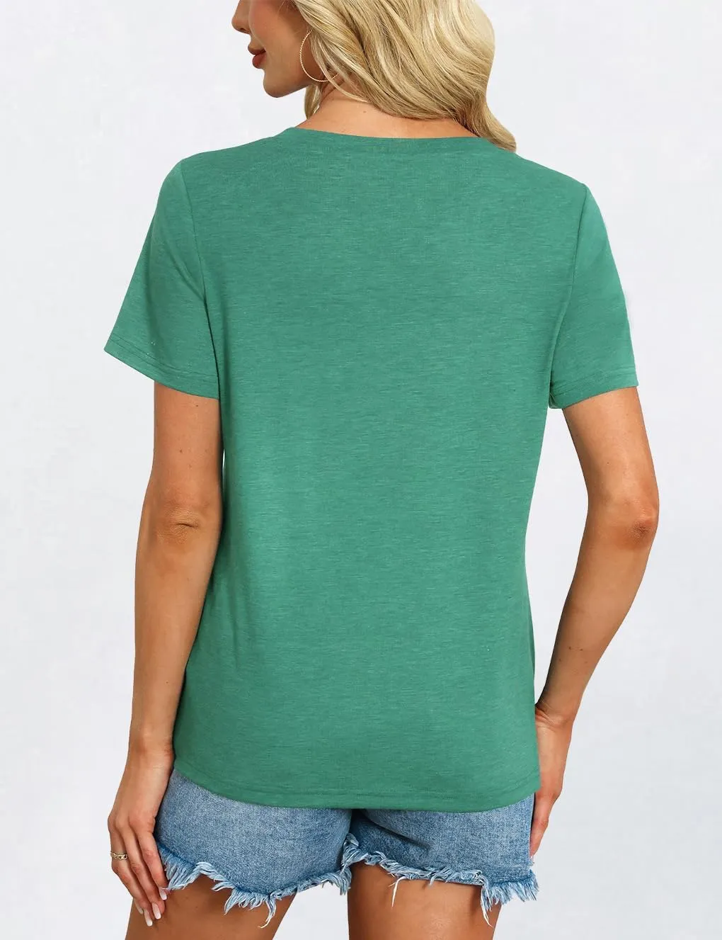 Womens Short Sleeve T Shirts V Neck Tops Summer Trendy Comfy Casual Basic Tee Shirt