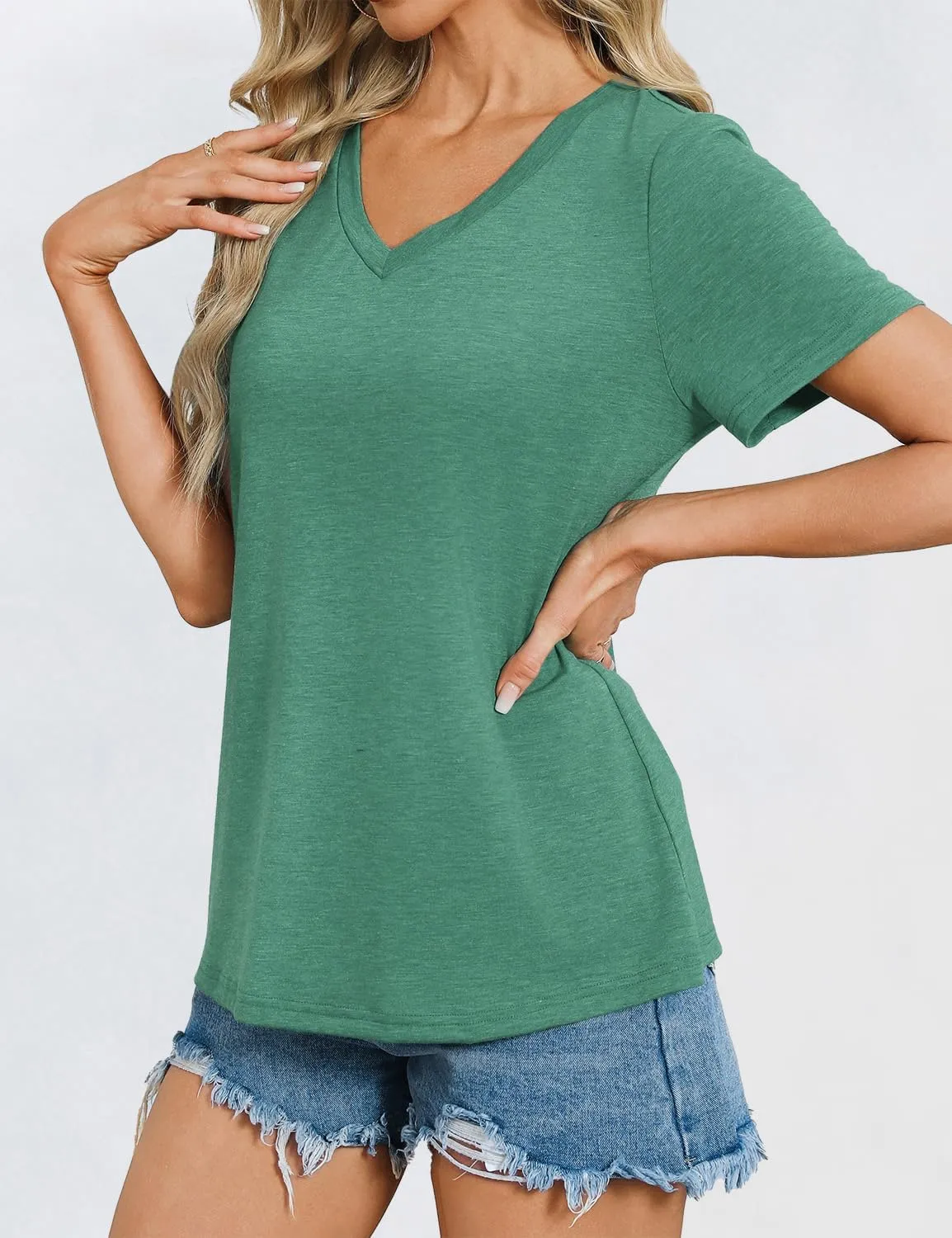 Womens Short Sleeve T Shirts V Neck Tops Summer Trendy Comfy Casual Basic Tee Shirt