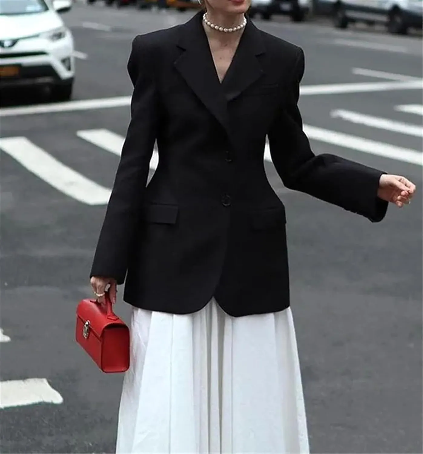 Women's Waist-Hugging Notched Lapel Single-Breasted Suit Jacket Shoulder Pads Office Street Chic Blazer