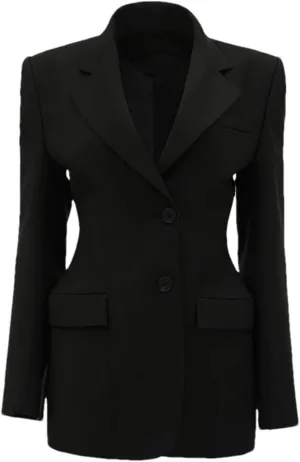 Women's Waist-Hugging Notched Lapel Single-Breasted Suit Jacket Shoulder Pads Office Street Chic Blazer