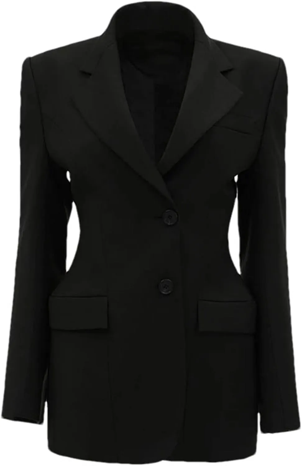Women's Waist-Hugging Notched Lapel Single-Breasted Suit Jacket Shoulder Pads Office Street Chic Blazer